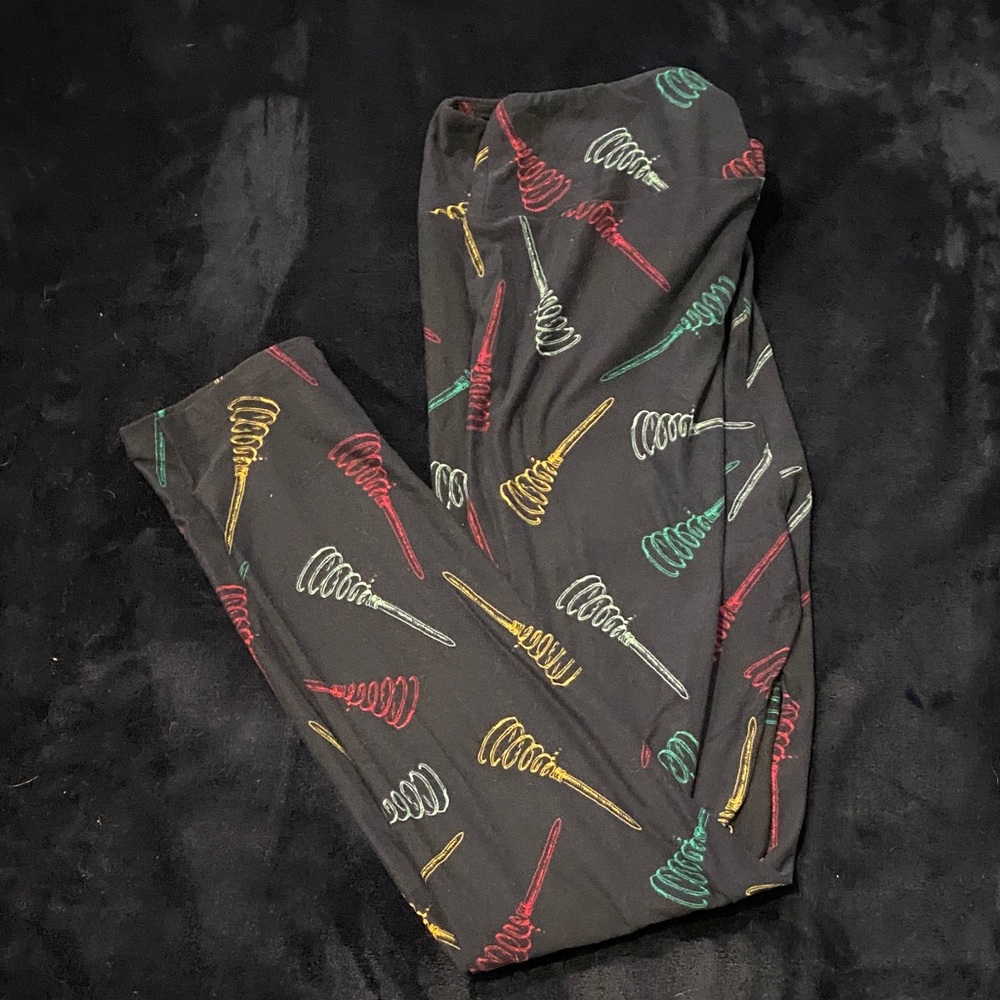 LuLaRoe Black Leggings with Colorful Swirl Design